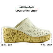 Erkan Saçmacı Aria Bej Hakiki Dana Derisi Önü Kapalı Mantar Taban Görünümlü Dolgu Topuklu Terlik - 2