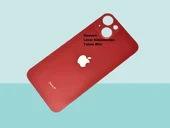 Tkgz - iPhone 13 Arka Pil Batarya Kapağı - Cam kapak Geniş Lens Deliği - KIRMIZI thumbnail 1