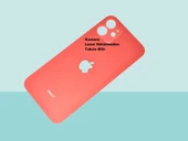 Tkgz - iPhone 12 Arka Pil Batarya Kapağı - Cam kapak Geniş Lens Deliği - KIRMIZI thumbnail 1