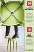 Kaymaz Ayaklı Dekoratif İç İçe Geçebilen Plastik Tabure Mutfak Bahçe Taburesi 4 Adet Antrasit - 5