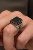Siyah Oniks Taşlı 925 Erkek Gümüş Yüzük thumbnail 4