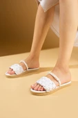 Pembe Potin Örgü Bantlı İnci Detaylı Hasır Taban Kadın Terlik 81-5-24 thumbnail 9