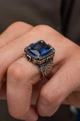 Lacivert Taşlı Dikdörgen 925 Erkek Gümüş Yüzük thumbnail 2