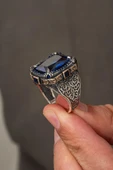 Lacivert Taşlı Dikdörgen 925 Erkek Gümüş Yüzük thumbnail 3