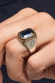 Lacivert Kare Zirkon Taşlı Harfli 925 Erkek Gümüş Yüzük thumbnail 5