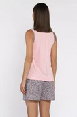 Pembe Kadın Bisiklet Yaka Baskılı Şortlu Pijama Takımı - 3