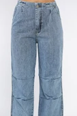 Açıkmavi Kadın Bel Ve Paça Lastikli Yüksek Bel Jean Kot Pantolon - 4
