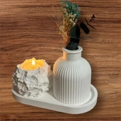 Minimalist Vazo Ve Çiçekli Mumluk Set - 1
