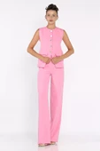 Pembe Kadın Astarlı Yelek Slim Fit Pantolon İkili Takım - 1