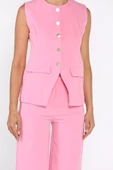 Pembe Kadın Astarlı Yelek Slim Fit Pantolon İkili Takım - 4