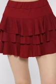 Bordo Kadın Bel Lastikli Fırfırlı Mini Şort Etek - 4