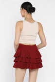 Bordo Kadın Bel Lastikli Fırfırlı Mini Şort Etek - 3