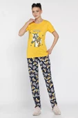 Sarı Kadın Baskılı Yarım Kol Pijama Takımı - 2
