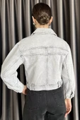 Açıkgri Slim Fit Kadın Jean Kot Ceket - 4
