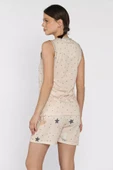 Bej Kadın Baskılı Şortlu Pijama Takımı - 3