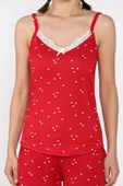 Kırmızı Kadın İp Askılı Şortlu Baskılı Pijama Takımı - 4