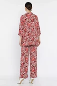 Bordo Kadın Desenli Kimono Pantolon İkili Takım - 3
