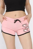 Pembe Baskılı Kadın Mini Şort - 1
