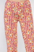 Kremkırmızı Kadın Bel Lastikli Ayıcık Baskılı Pijama Altı - 4