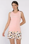 Pudra Kadın Çiçek Baskılı Şortlu Pijama Takımı - 2