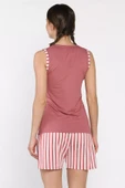 Mürdüm Kadın Kalın Askılı Çizgi Desenli Şortlu Pijama Takımı - 4