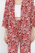 Bordo Kadın Desenli Kimono Pantolon İkili Takım - 4