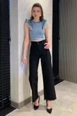 Siyah Kadın Bel Ve Paça Püsküllü Yüksek Bel Jean Kot Pantolon - 2