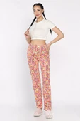 Kremkırmızı Kadın Bel Lastikli Ayıcık Baskılı Pijama Altı - 1