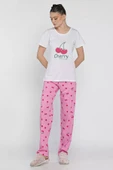 Pembebeyaz Kadın Kiraz Baskılı Yarım Kol Pijama Takımı - 1