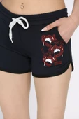 Lacivert Baskılı Kadın Mini Şort - 4