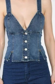 Lacivert Arkası Korseli Jean Kot Büstiyer - 4