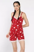 Bordo Kadın İp Askılı Yıldız Baskılı Şortlu Pijama Takımı - 2