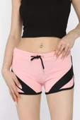 Pembe Biyeli Kadın Baskılı Mini Şort - 1