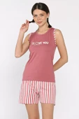 Mürdüm Kadın Kalın Askılı Çizgi Desenli Şortlu Pijama Takımı - 2