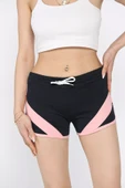 Lacivert Biyeli Kadın Baskılı Mini Şort - 1