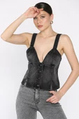 Siyah Arkası Korseli Jean Kot Büstiyer - 1