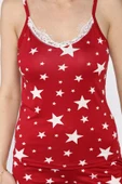 Bordo Kadın İp Askılı Yıldız Baskılı Şortlu Pijama Takımı - 4