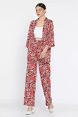 Bordo Kadın Desenli Kimono Pantolon İkili Takım - 2