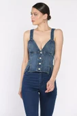 Lacivert Arkası Korseli Jean Kot Büstiyer - 2
