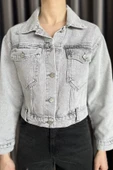 Açıkgri Slim Fit Kadın Jean Kot Ceket - 3