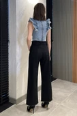 Siyah Kadın Bel Ve Paça Püsküllü Yüksek Bel Jean Kot Pantolon - 3
