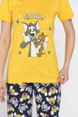 Sarı Kadın Baskılı Yarım Kol Pijama Takımı - 4