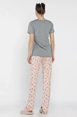 Gri Kadın Baskılı Yarım Kol Pijama Takımı - 3