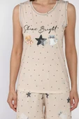 Bej Kadın Baskılı Şortlu Pijama Takımı - 4