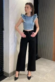 Siyah Kadın Bel Ve Paça Püsküllü Yüksek Bel Jean Kot Pantolon - 1