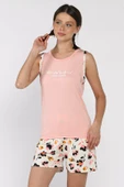 Pudra Kadın Çiçek Baskılı Şortlu Pijama Takımı - 1