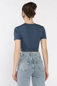 Petrol Kadın Ön Fermuarlı Modal Kumaş Crop Top Bluz - 3