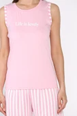 Pembe Kadın Çizgi Desenli Şortlu Pijama Takımı - 4