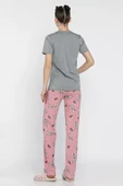 Gri Kadın Bisiklet Yaka Kısa Kol Baskılı Pijama Takımı - 3