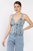Buzmavisi Arkası Korseli Jean Kot Büstiyer - 2